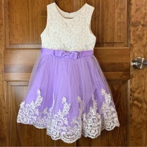 Girls 2XL white and purple Easter formal pageant dress with tulle shirt